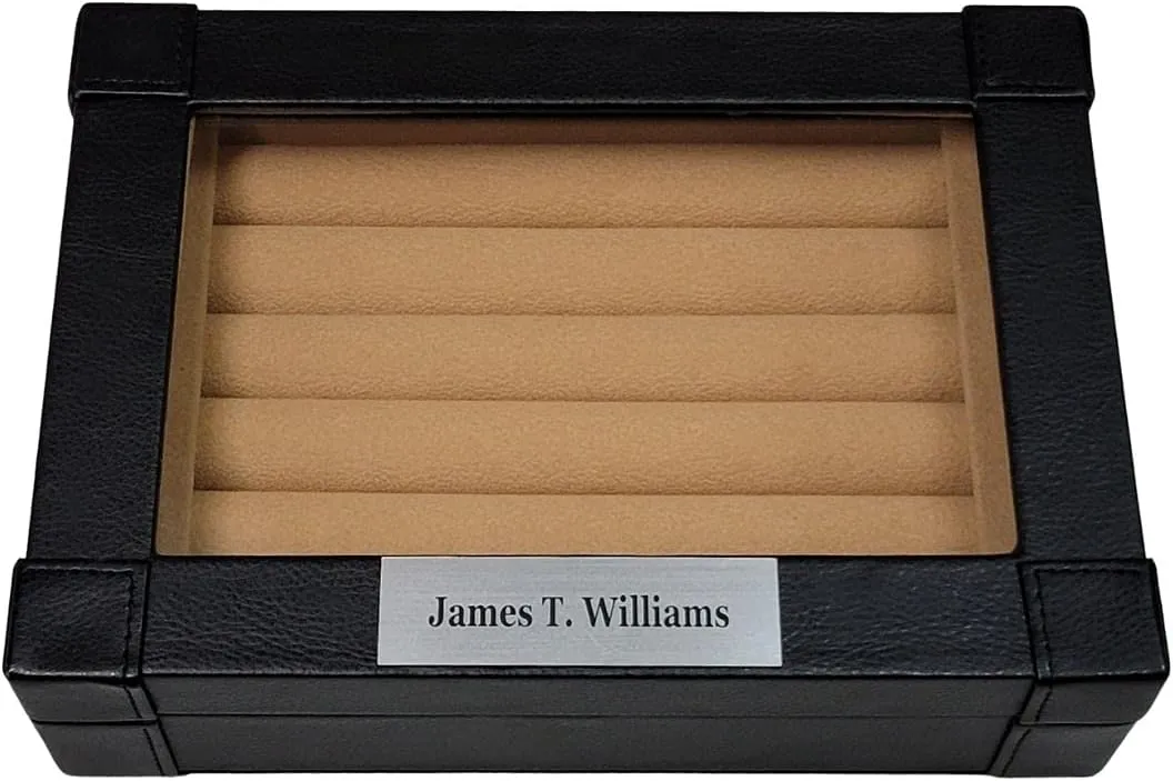 Personalized Black Leatherette Cufflink Case & Ring Storage Organizer Box