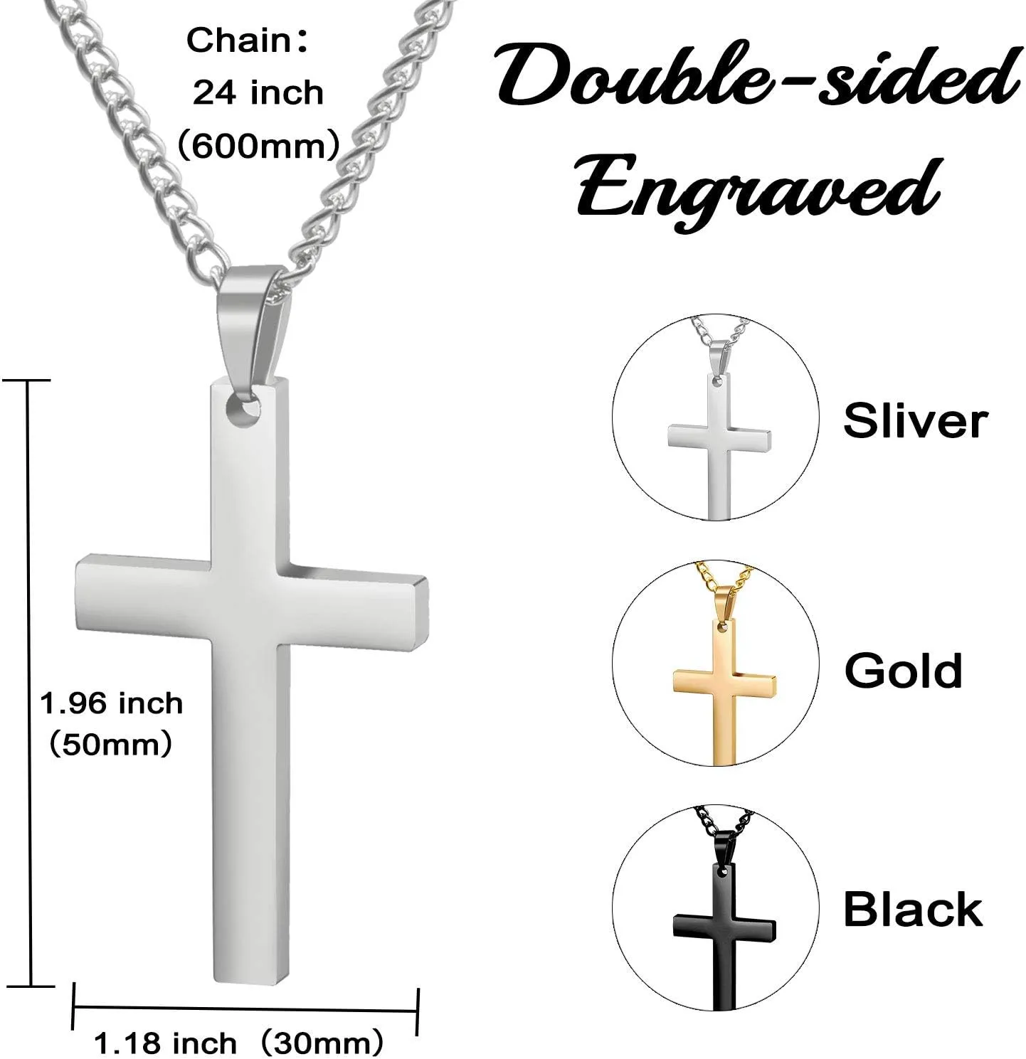 Personalized Cross Necklace-Custom Engraved Necklace-Pendant Necklace for Men