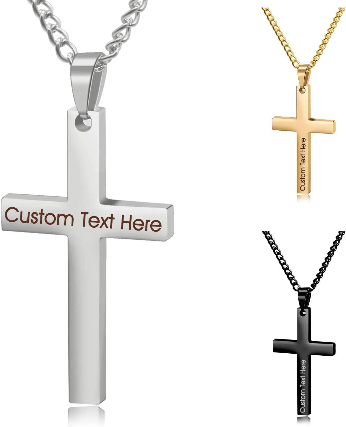 Personalized Cross Necklace-Custom Engraved Necklace-Pendant Necklace for Men