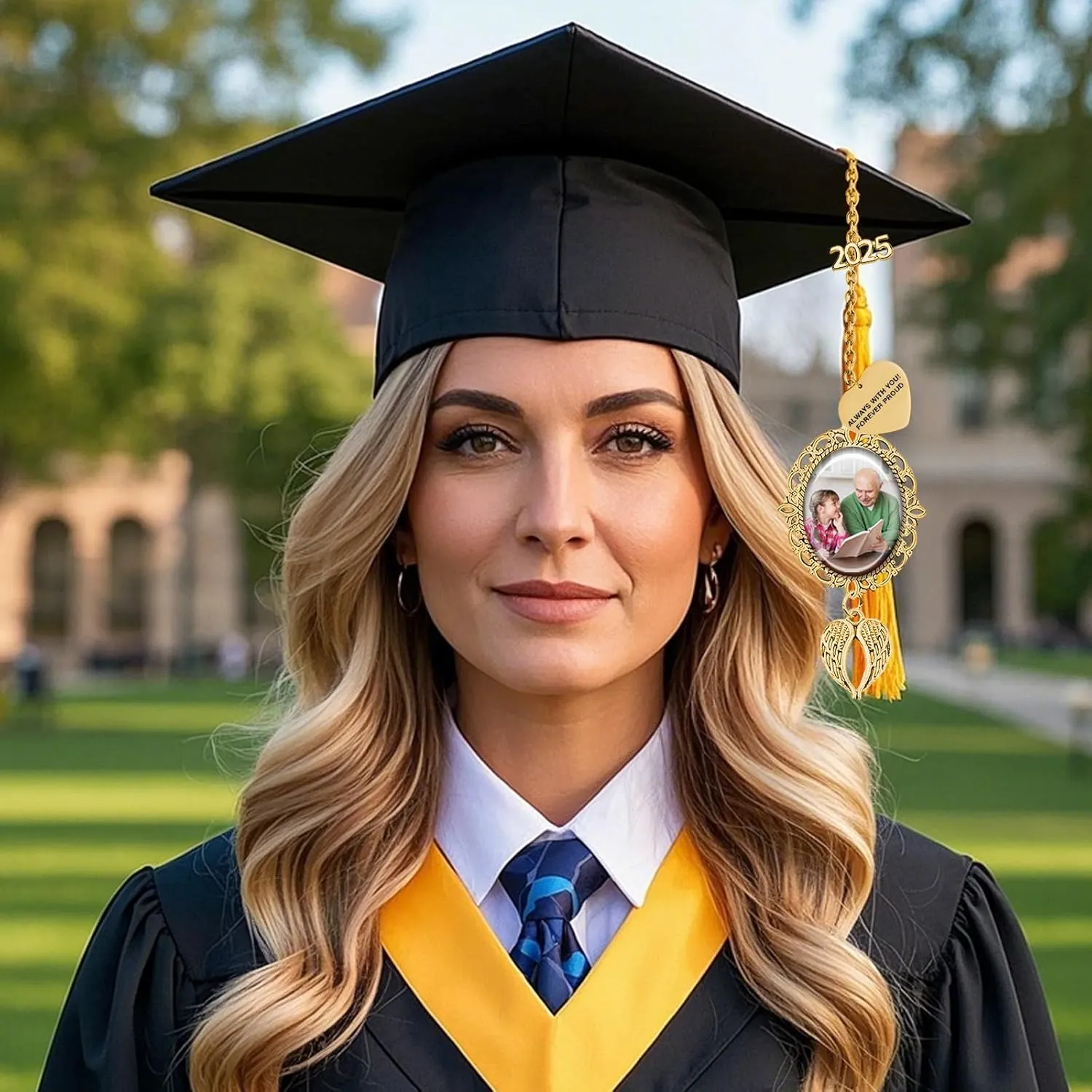 Personalized Graduation Cap Charm Gifts for Class of 2025 College Custom 1-3 Pictures Tassel Pendant Gift for Grads Who Loss Loved Ones
