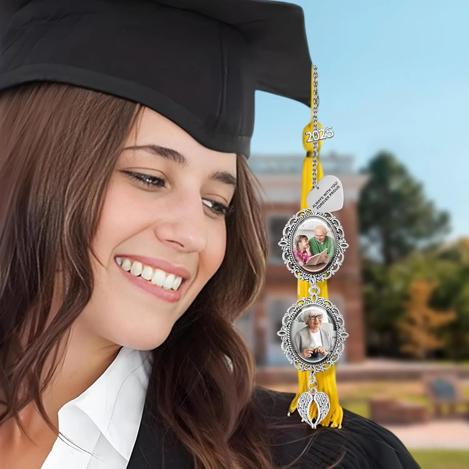Personalized Graduation Cap Charm Gifts for Class of 2025 College Custom 1-3 Pictures Tassel Pendant Gift for Grads Who Loss Loved Ones