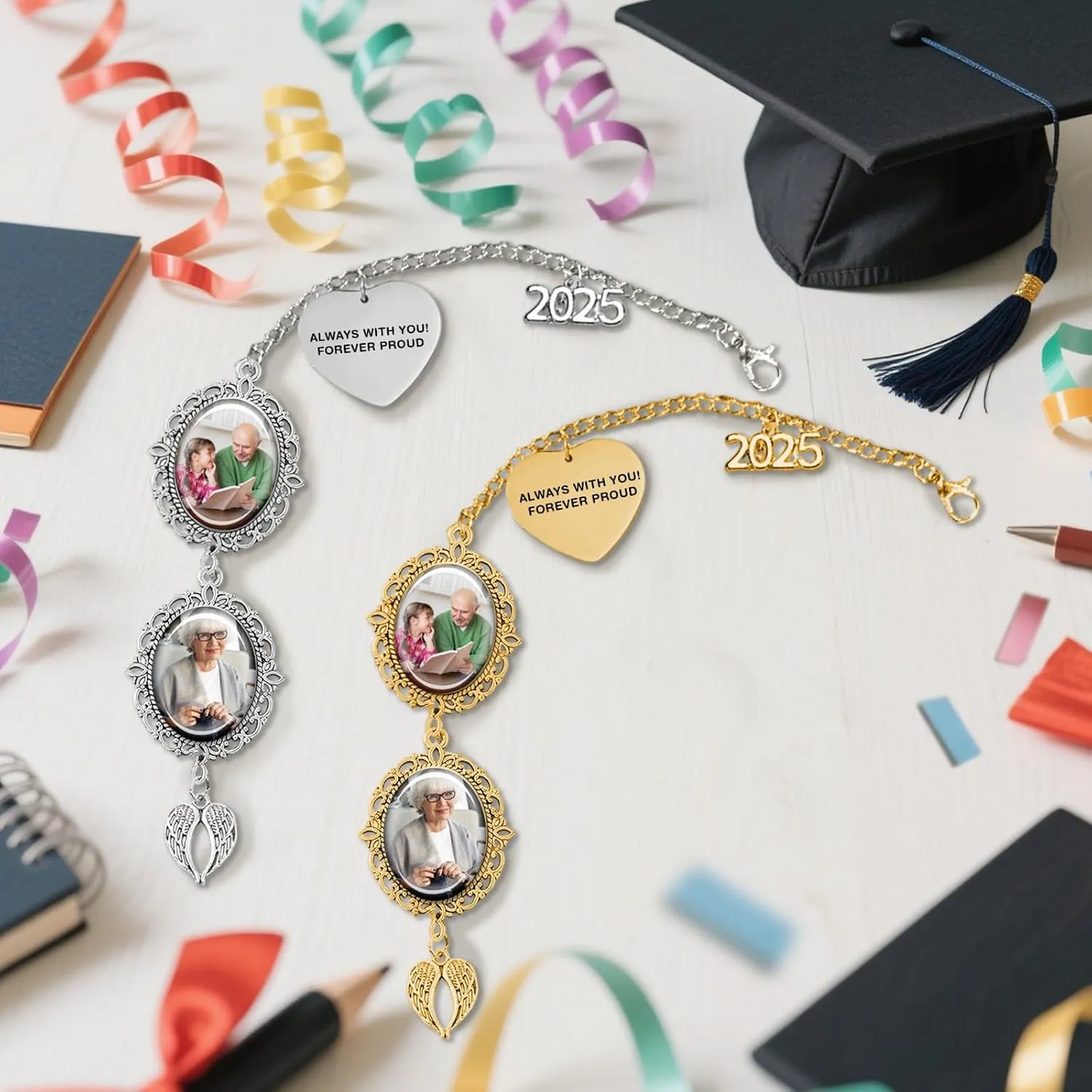 Personalized Graduation Cap Charm Gifts for Class of 2025 College Custom 1-3 Pictures Tassel Pendant Gift for Grads Who Loss Loved Ones
