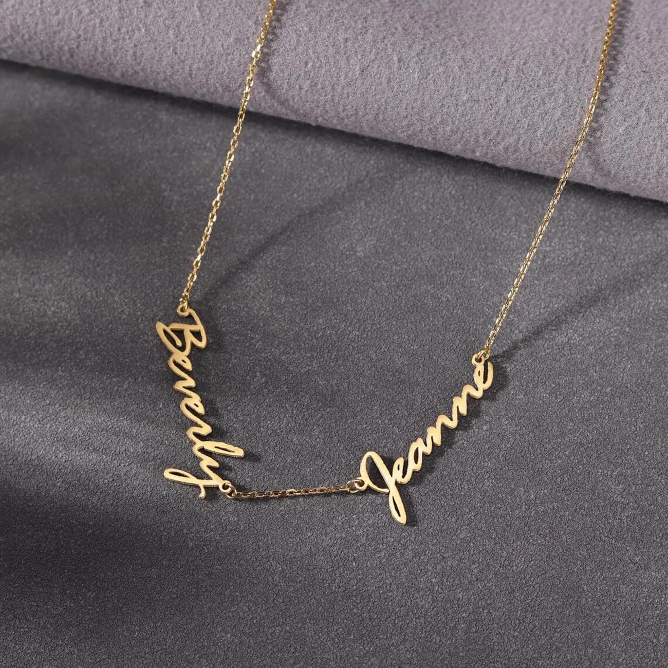 Personalized Name Necklace with Curb Chain, 18K Gold Plated Handmade Custom Family Choker Customized Child Nameplate Necklace Mother's Day Jewelry Gift for Mom, Wife (2 Names Necklace)