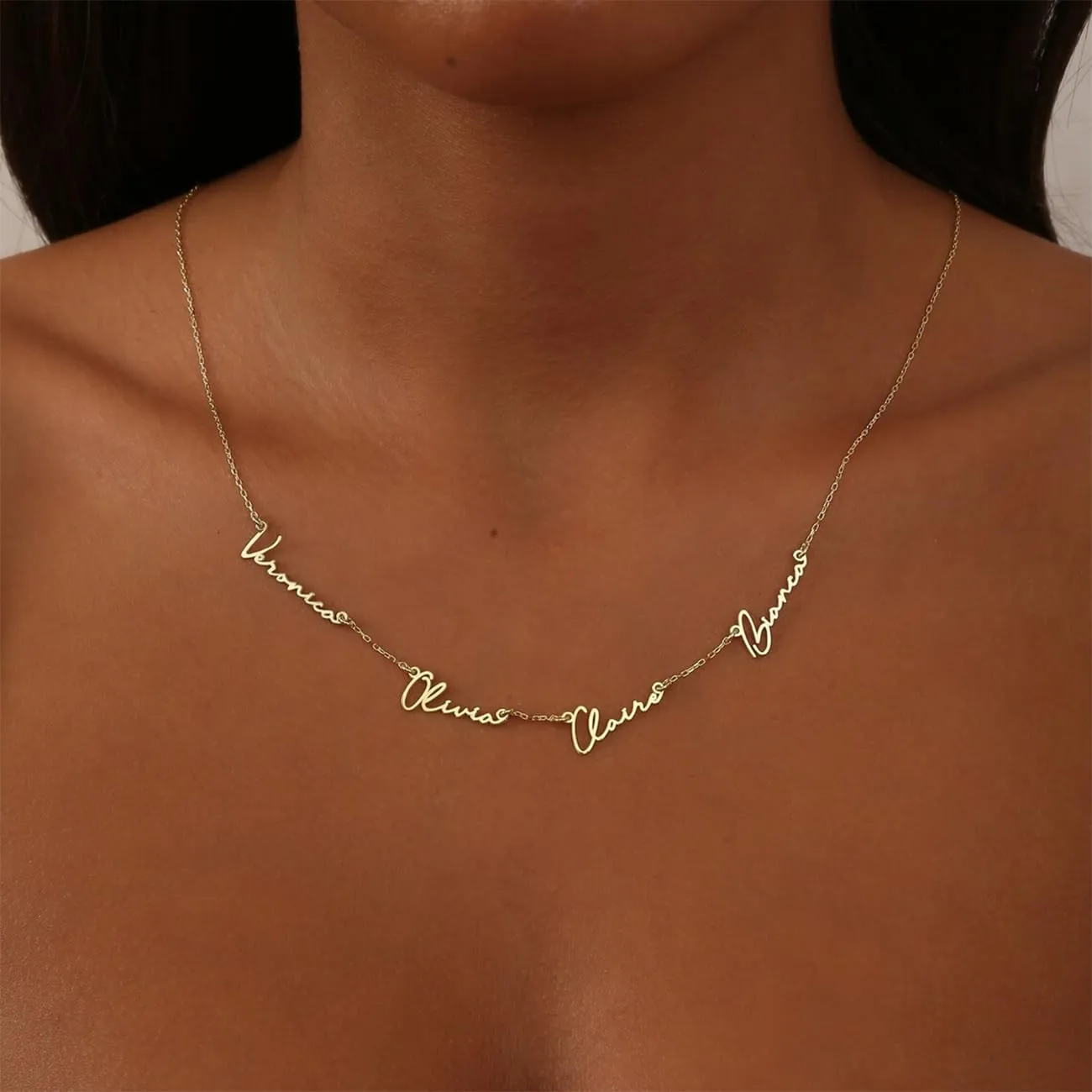 Personalized Name Necklace with Curb Chain, 18K Gold Plated Handmade Custom Family Choker Customized Child Nameplate Necklace Mother's Day Jewelry Gift for Mom, Wife (4 Names Necklace)