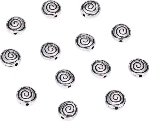 PH PandaHall 150pcs Flat Round Spacer Beads Tibetan Alloy Antique Silver Carved Vortex Jewelry Bead Charm Spacers for Jewelry Making DIY Bracelets Necklace