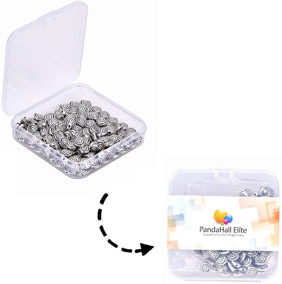 PH PandaHall 150pcs Flat Round Spacer Beads Tibetan Alloy Antique Silver Carved Vortex Jewelry Bead Charm Spacers for Jewelry Making DIY Bracelets Necklace