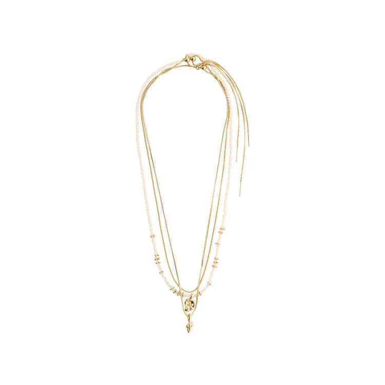 Pilgrim SEA necklace, 3-in-1 set, white/gold-plated