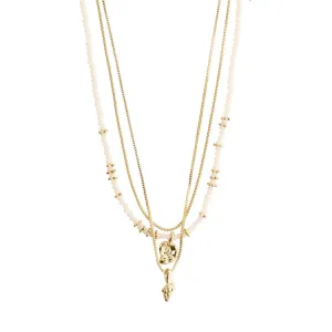 Pilgrim SEA necklace, 3-in-1 set, white/gold-plated