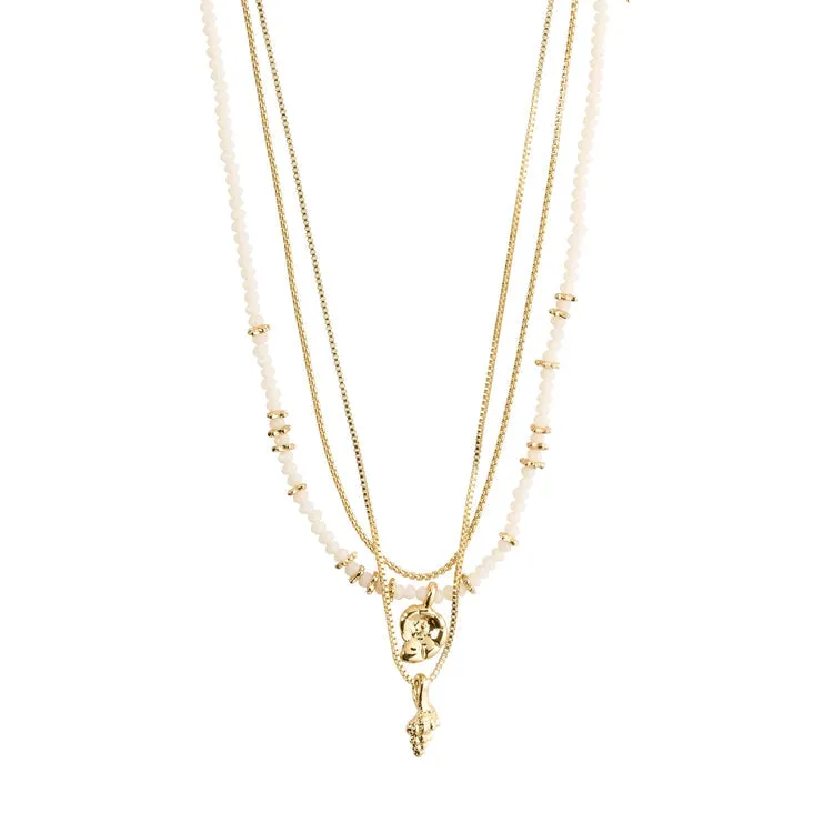 Pilgrim SEA necklace, 3-in-1 set, white/gold-plated