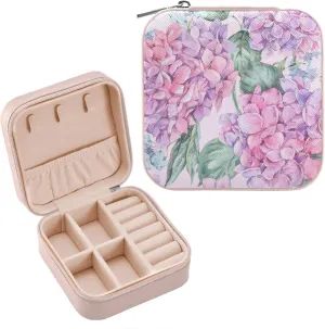 Pink Hydrangea Jewelry Box Organizer Vintage Florals Flowers Travel Jewelry Case Small Jewelry Storage Holder for Ring Pendant Earring Necklace Bracelet, Gift for Women Girls