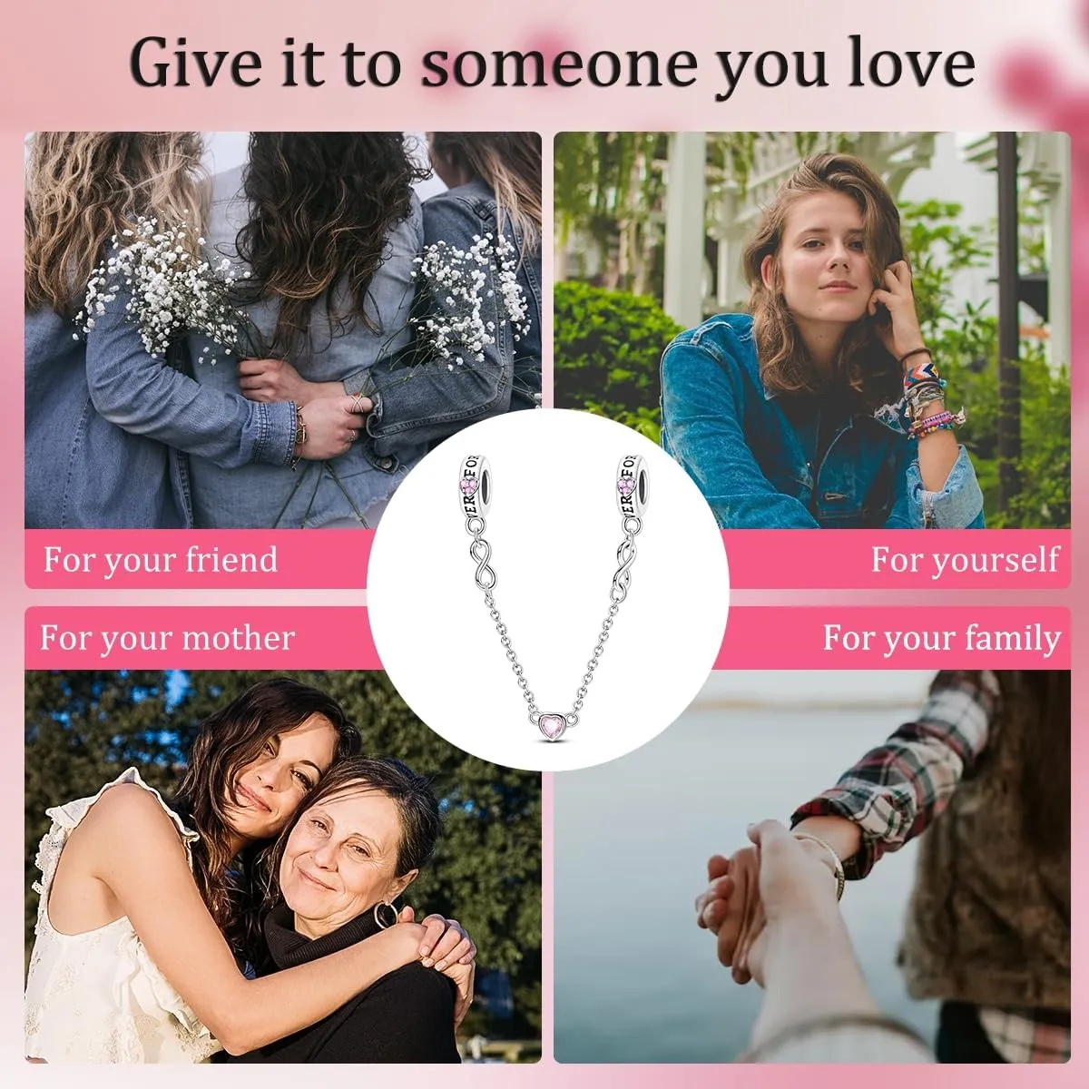 Pink Sterling Silver Charms for Charm Bracelet for Women 5A Cubic Zirconia Dangle Pendant Bracelet Bead Gift for Her