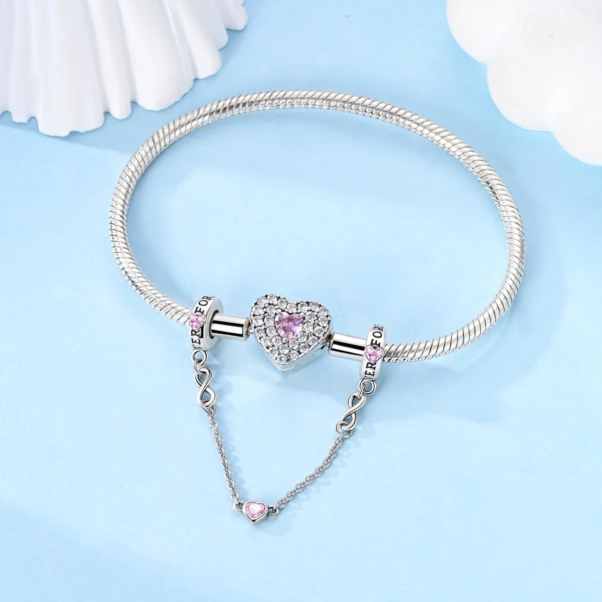 Pink Sterling Silver Charms for Charm Bracelet for Women 5A Cubic Zirconia Dangle Pendant Bracelet Bead Gift for Her