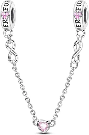 Pink Sterling Silver Charms for Charm Bracelet for Women 5A Cubic Zirconia Dangle Pendant Bracelet Bead Gift for Her