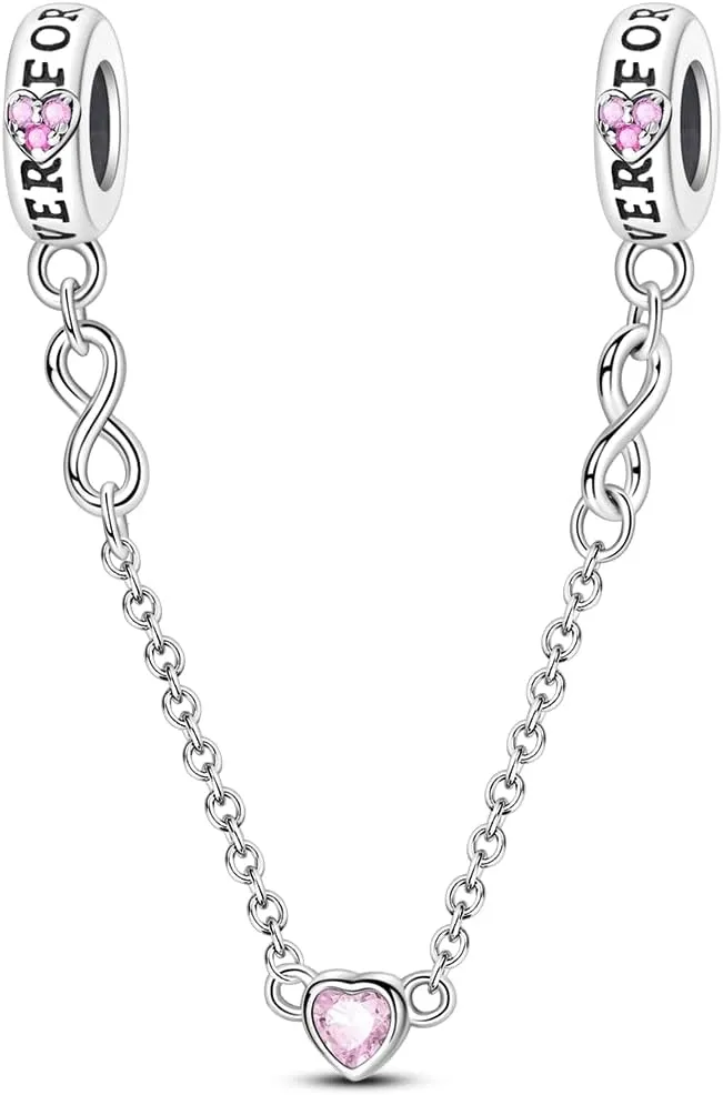 Pink Sterling Silver Charms for Charm Bracelet for Women 5A Cubic Zirconia Dangle Pendant Bracelet Bead Gift for Her
