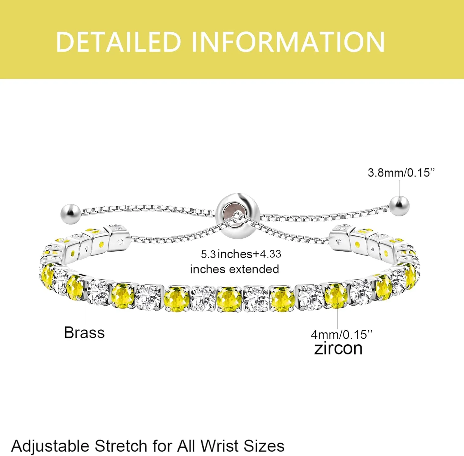 Platinum Box Chain Classic Tennis Adjustable Bracelet, Multi-colored Cubic Zirconia Women's Crystal Gem Bracelet-Hypoallergenic Bracelets