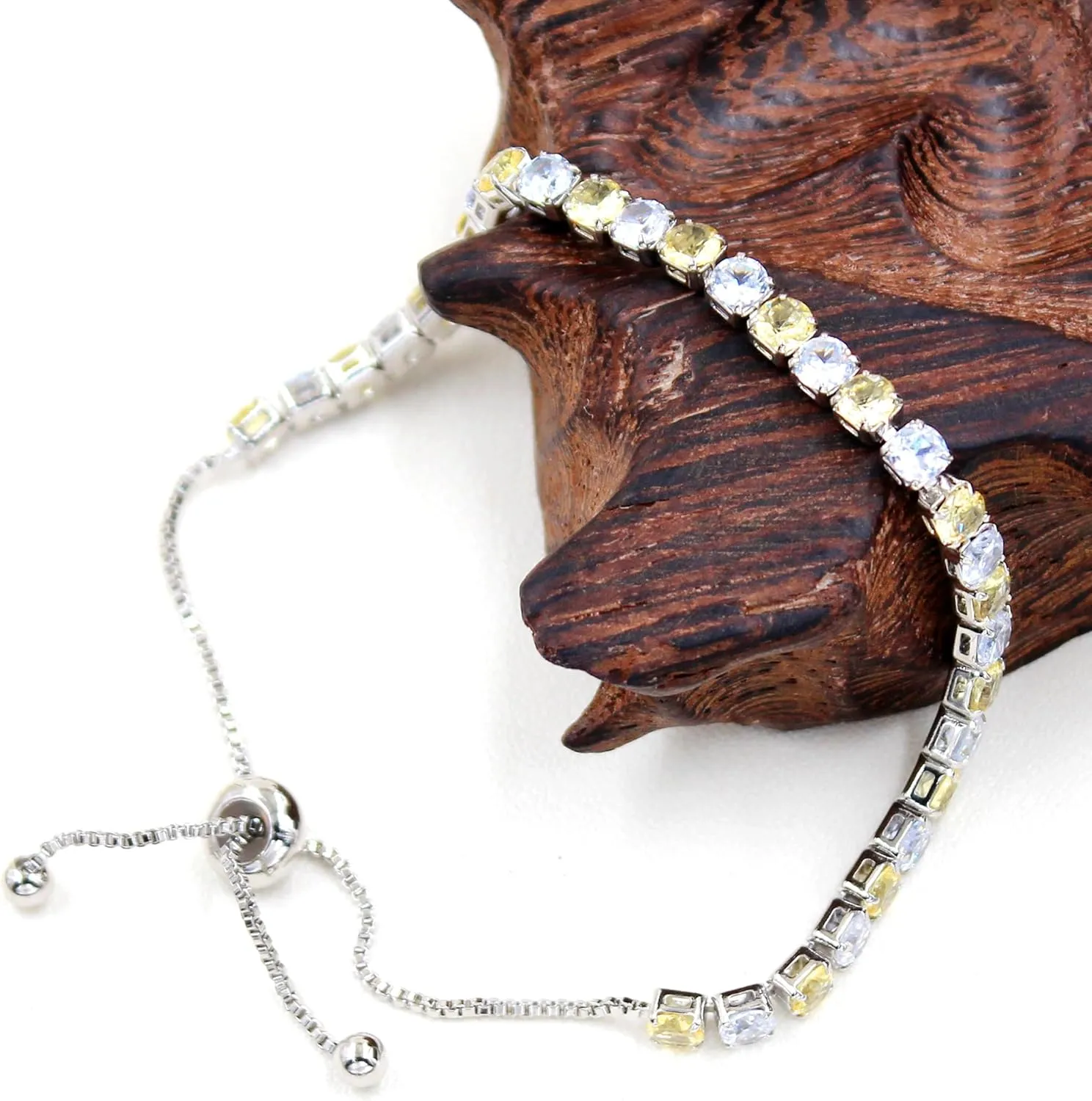 Platinum Box Chain Classic Tennis Adjustable Bracelet, Multi-colored Cubic Zirconia Women's Crystal Gem Bracelet-Hypoallergenic Bracelets