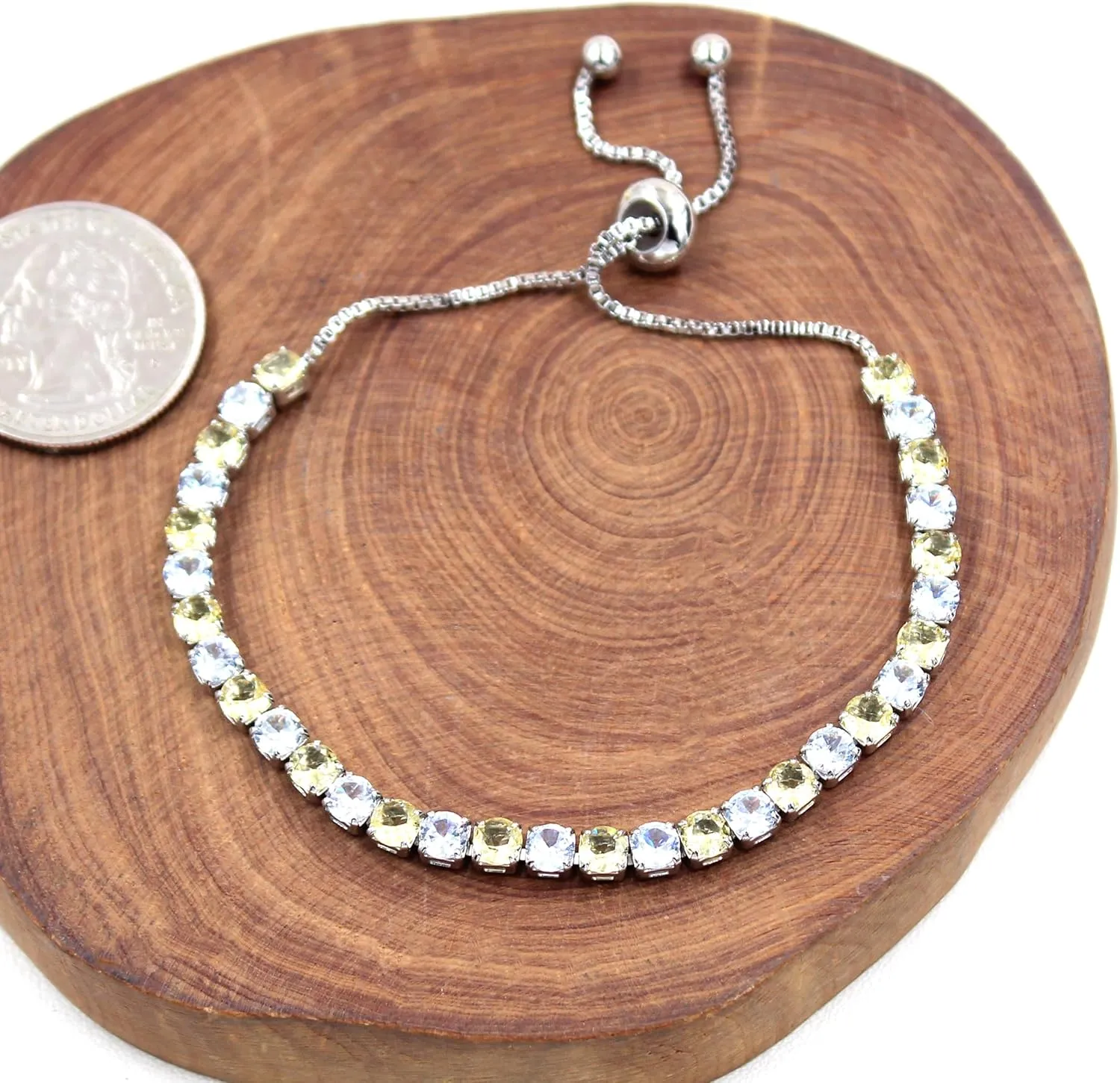 Platinum Box Chain Classic Tennis Adjustable Bracelet, Multi-colored Cubic Zirconia Women's Crystal Gem Bracelet-Hypoallergenic Bracelets