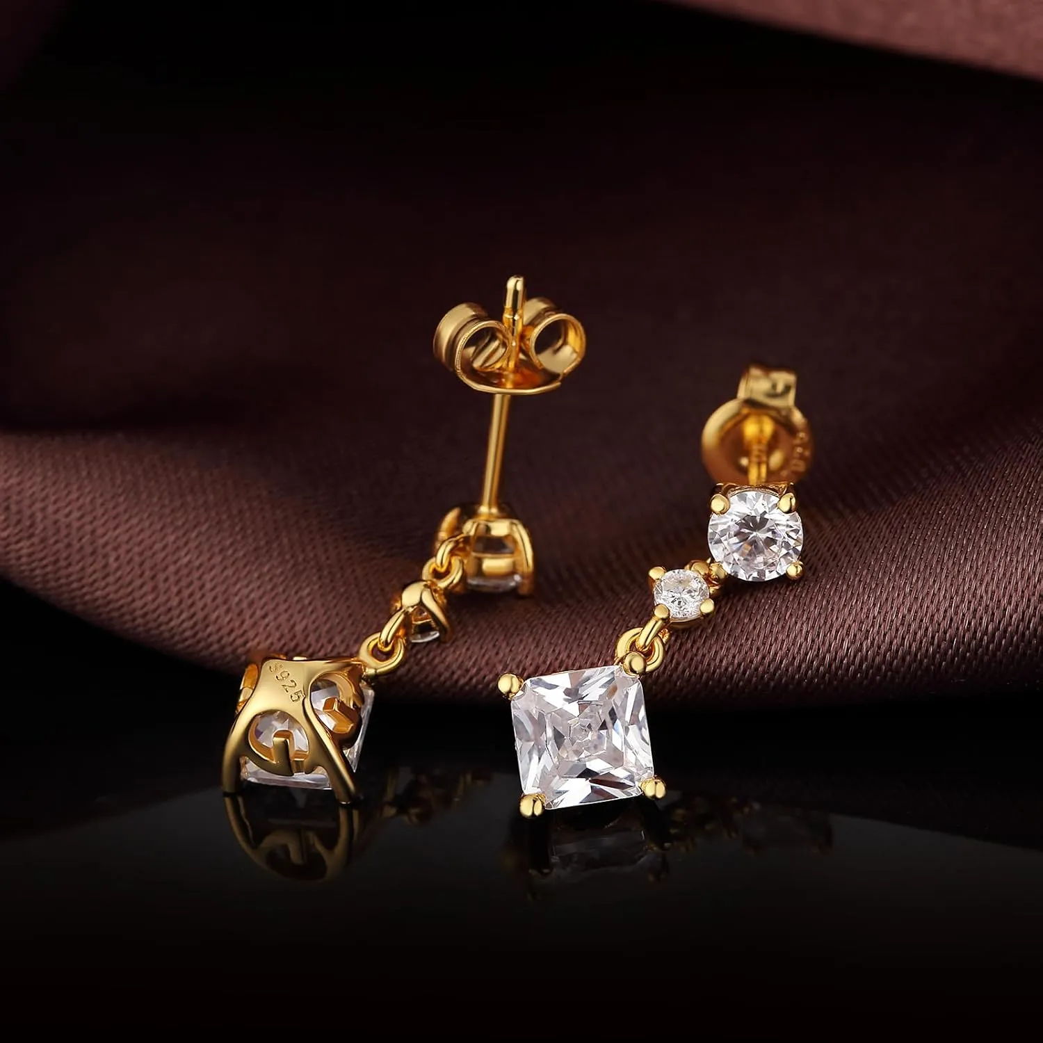 Platinum Plated Tiny Dangle Drop Earrings for Women 925 Sterling Silver CZ Diamond Drop Stud Earrings with 5A  Cubic Zirconia Small Danling Earrings