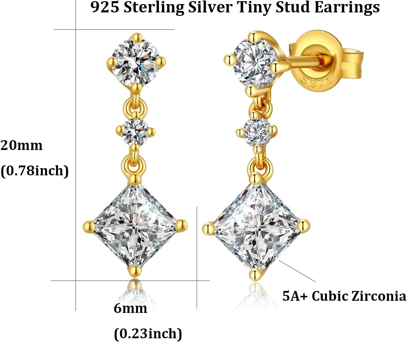 Platinum Plated Tiny Dangle Drop Earrings for Women 925 Sterling Silver CZ Diamond Drop Stud Earrings with 5A  Cubic Zirconia Small Danling Earrings