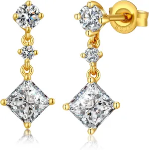 Platinum Plated Tiny Dangle Drop Earrings for Women 925 Sterling Silver CZ Diamond Drop Stud Earrings with 5A  Cubic Zirconia Small Danling Earrings