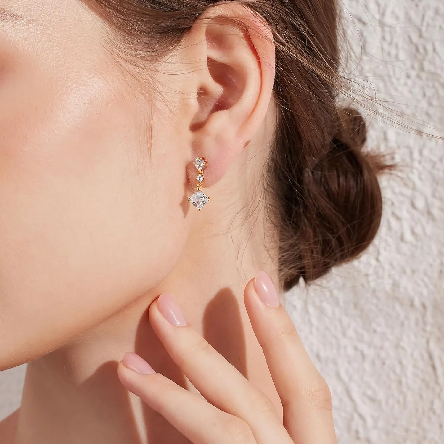 Platinum Plated Tiny Dangle Drop Earrings for Women 925 Sterling Silver CZ Diamond Drop Stud Earrings with 5A  Cubic Zirconia Small Danling Earrings