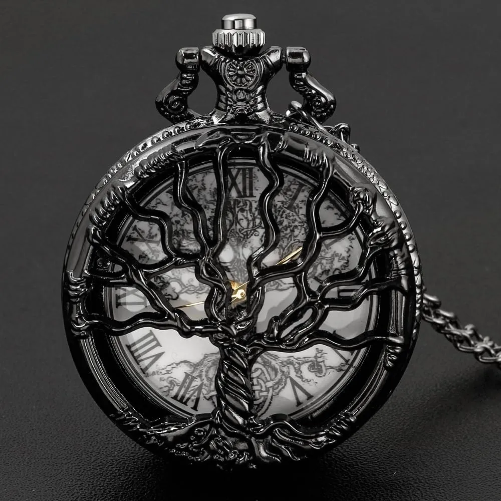 Pocket Watch Hollow Tree of Life Design Roman Numerals Customizable Quartz Pocket Watch with Chain Birthday Gifts
