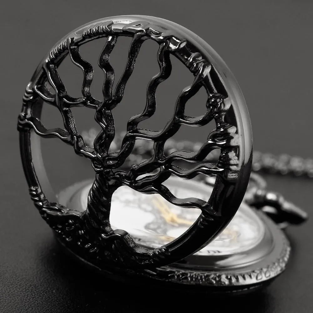 Pocket Watch Hollow Tree of Life Design Roman Numerals Customizable Quartz Pocket Watch with Chain Birthday Gifts