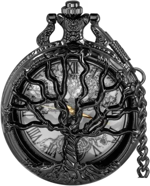 Pocket Watch Hollow Tree of Life Design Roman Numerals Customizable Quartz Pocket Watch with Chain Birthday Gifts