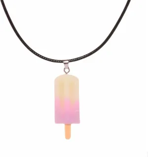 Popsicle Acrylic Necklace Handmade Funny Cartoon Colorful Rainbow Resin 3D Mini Ice Cream Snacks Food Chic Lightweight Leather Necklace for Women Men Boho Summer Beach Holiday Fashion Jewelry Gifts