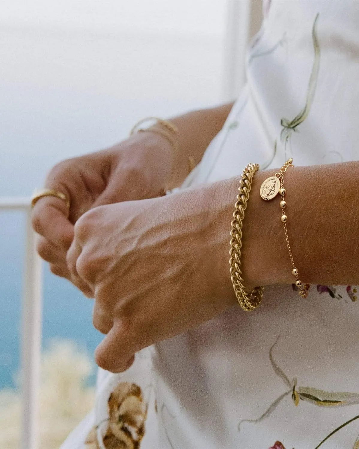 POTESSA 18K Gold Plated Link Chain Bracelet For Women Cubic Zirconia Dainty Everyday Bracelet, Ideal Gift for Women