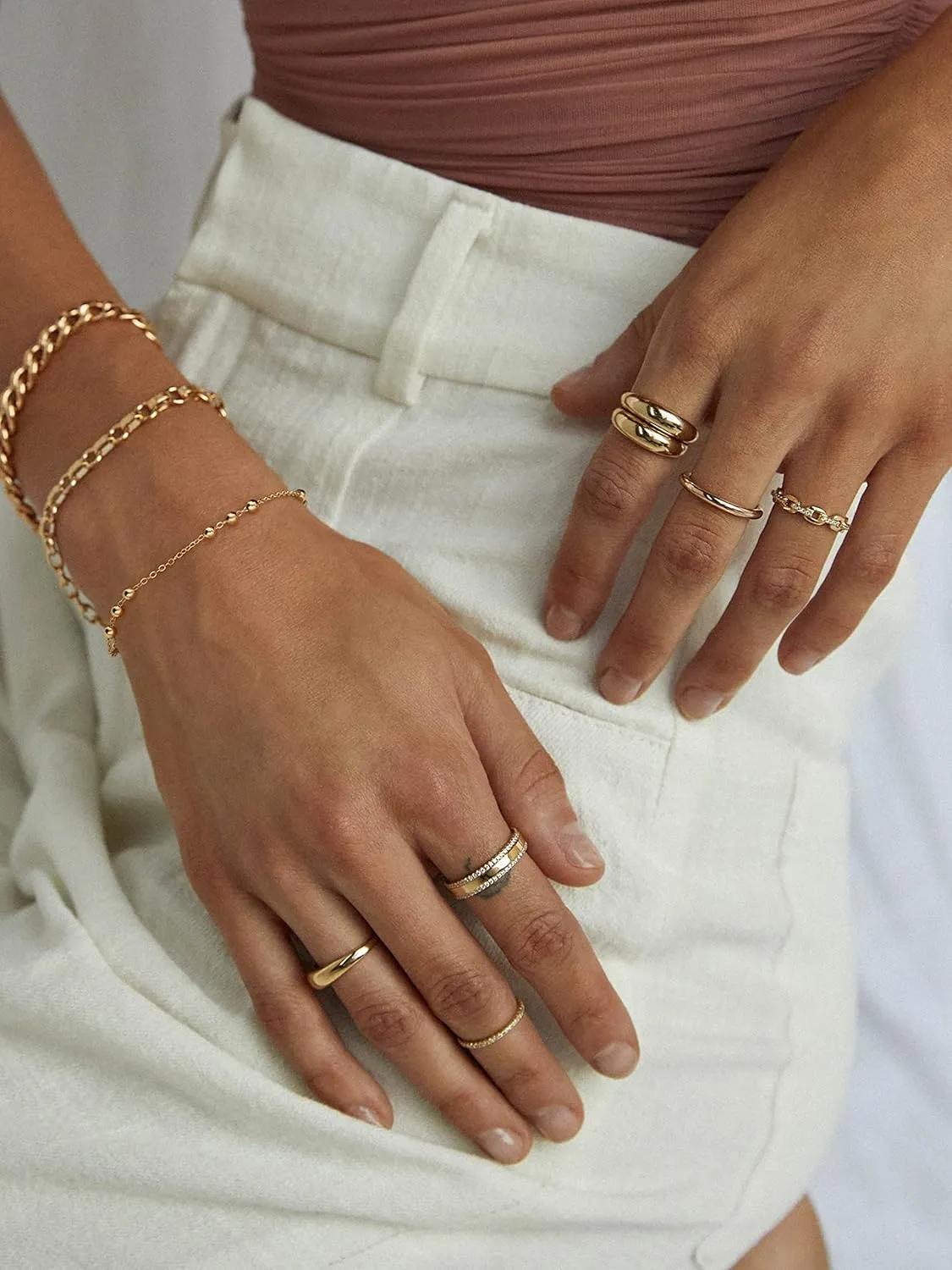 POTESSA 18K Gold Plated Link Chain Bracelet For Women Cubic Zirconia Dainty Everyday Bracelet, Ideal Gift for Women