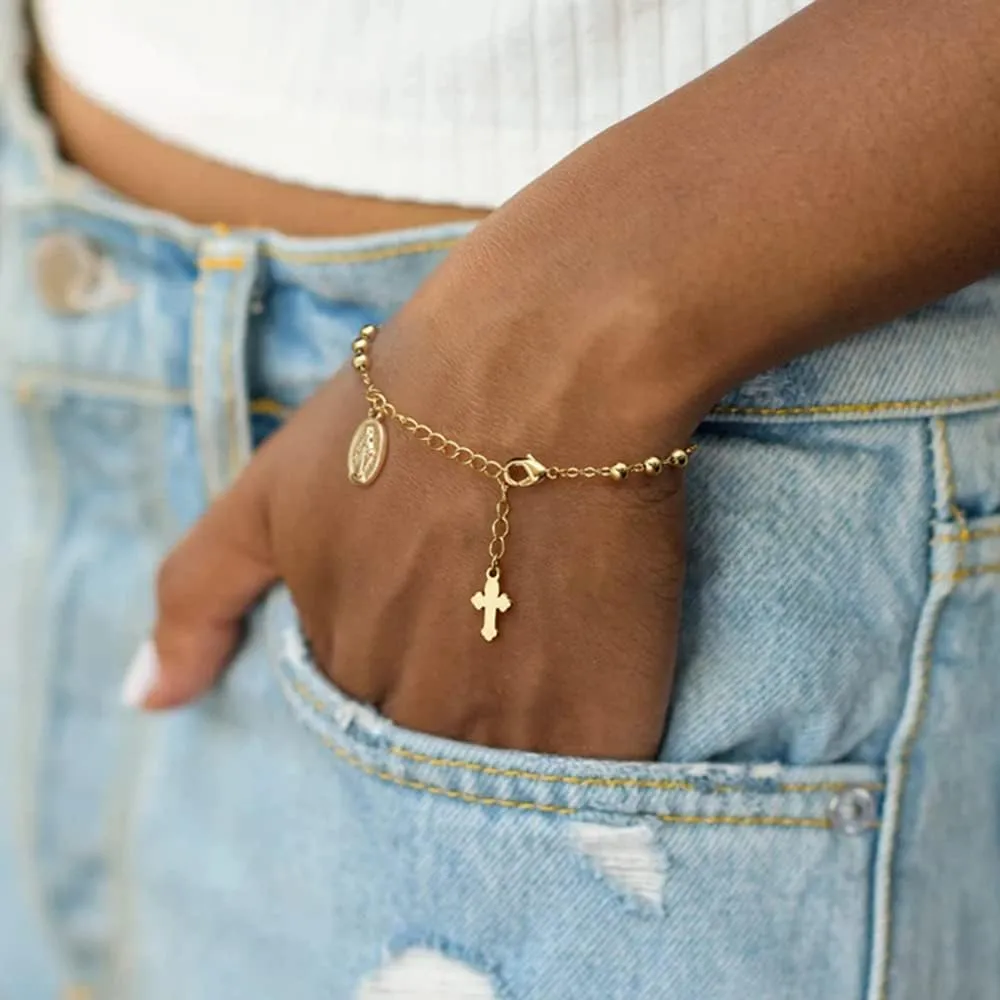 POTESSA 18K Gold Plated Link Chain Bracelet For Women Cubic Zirconia Dainty Everyday Bracelet, Ideal Gift for Women