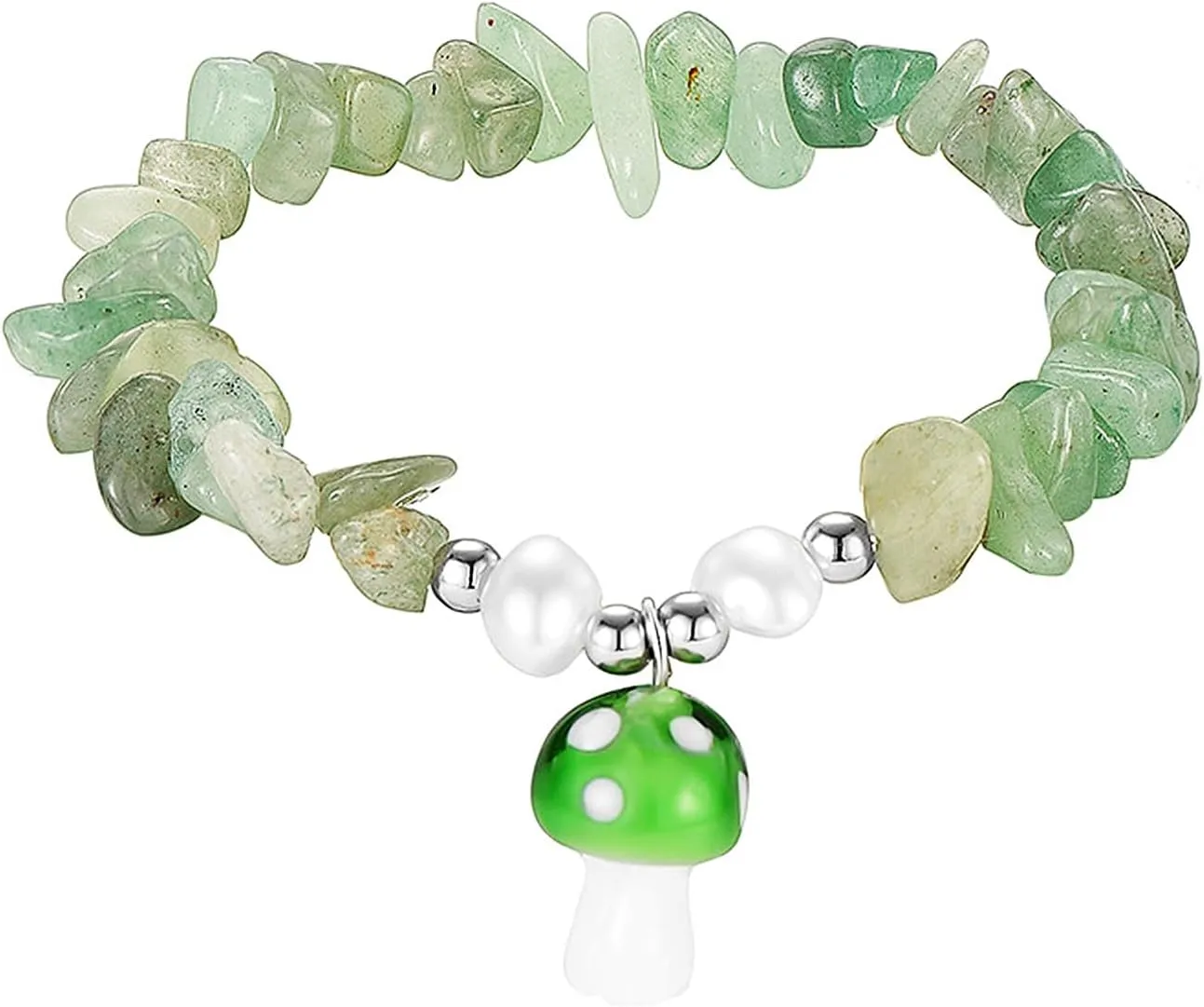 POYAMUSE Natural Purple Crystal Gemstone Bracelet, Beaded Mushroom Charm Bracelet for Women, Adjustable Green Crystal Boho Bracelet for Women