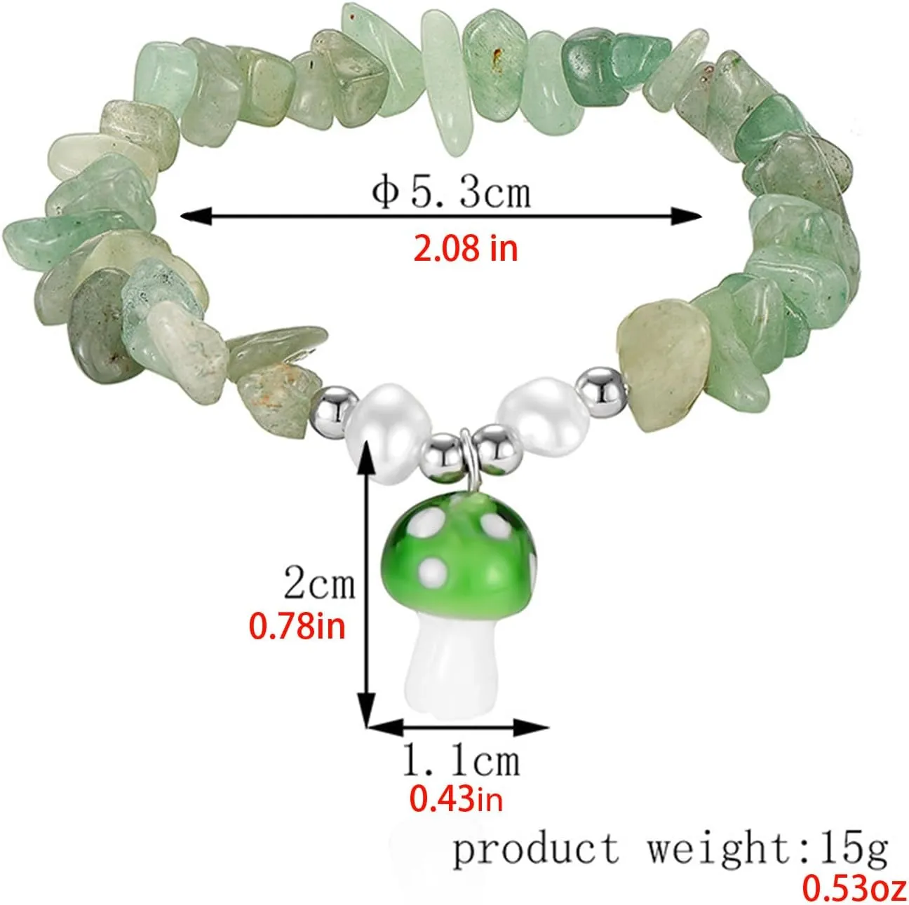 POYAMUSE Natural Purple Crystal Gemstone Bracelet, Beaded Mushroom Charm Bracelet for Women, Adjustable Green Crystal Boho Bracelet for Women