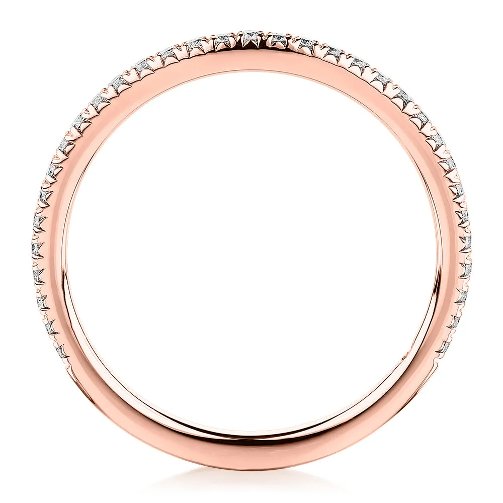 Premium Laboratory Created Diamond, 0.23 carat TW round brilliant curved wedding or eternity band in 14 carat rose gold