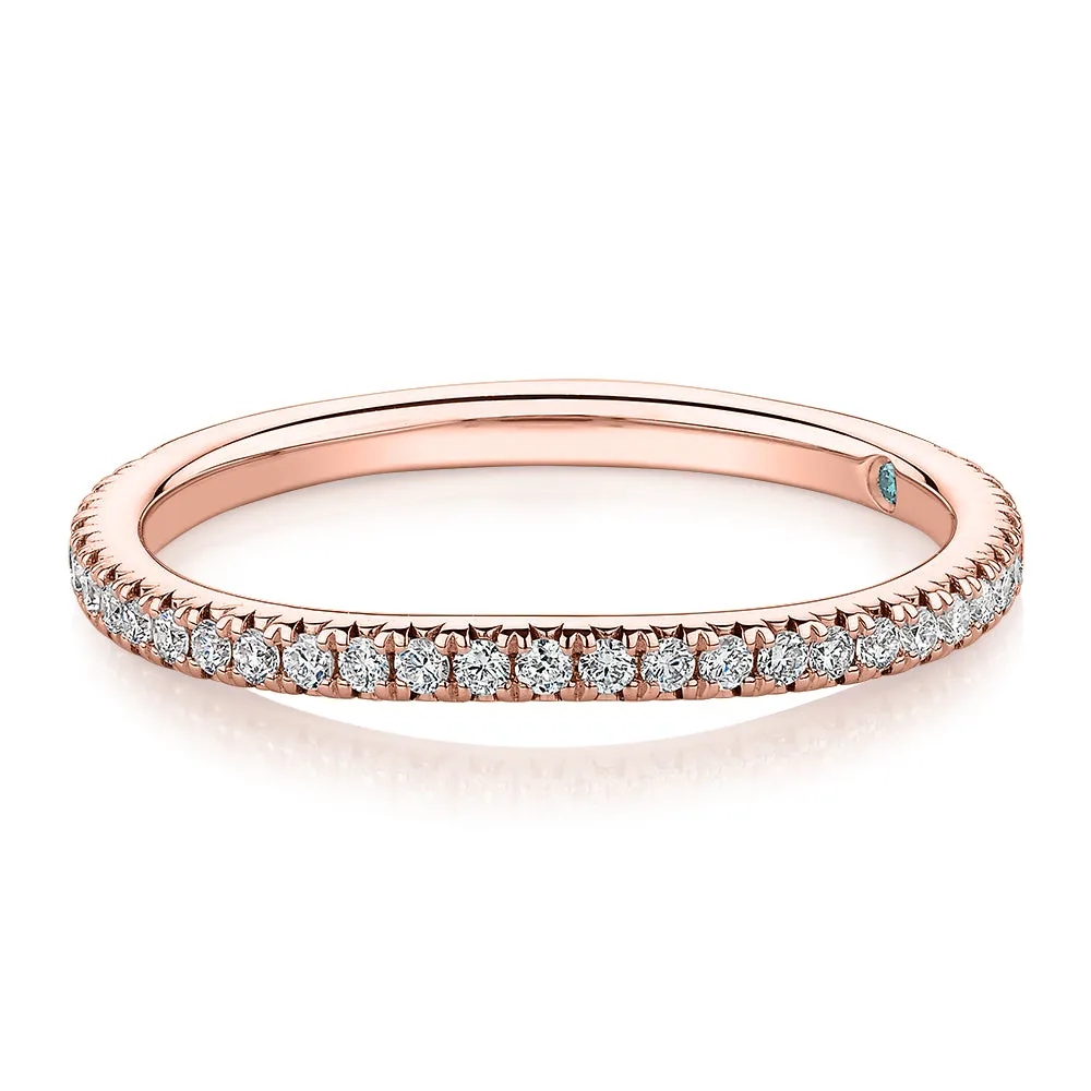 Premium Laboratory Created Diamond, 0.23 carat TW round brilliant curved wedding or eternity band in 14 carat rose gold