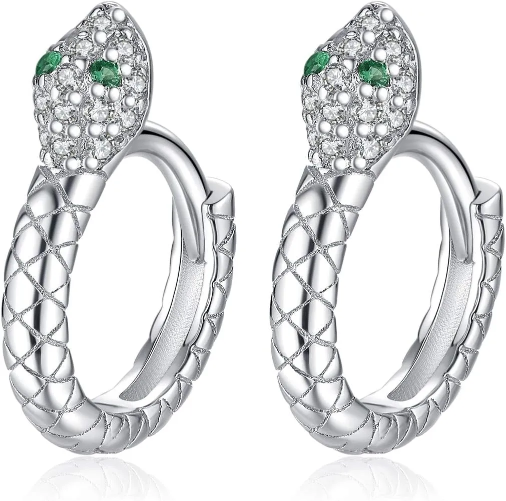 Presentski Snake Hoop Earrings for Women Tiny Huggie Earrings Gold Plated Snake Sterling Silver Hoop Earrings