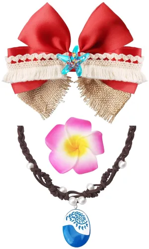 Princess Costume Accessories Women Girls,Red Hair Bow Necklace Flower Clips,Dress Up Accessories for Adults Kids