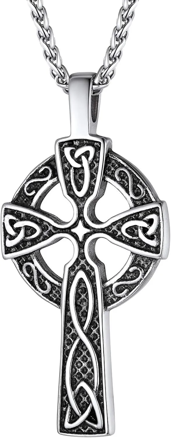 PROSTEEL 316L Stainless Steel Celtic Knot Triquetra Necklace, Irish Christian Cross Pendant Necklace for Men Women, Protection Amulet Jewelry, 22"-24" Adjustable, Come with Box
