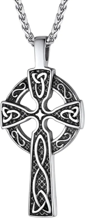 PROSTEEL 316L Stainless Steel Celtic Knot Triquetra Necklace, Irish Christian Cross Pendant Necklace for Men Women, Protection Amulet Jewelry, 22"-24" Adjustable, Come with Box