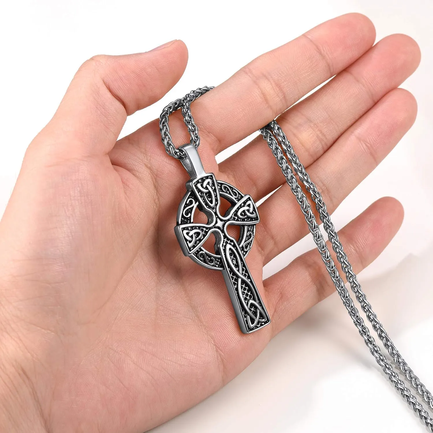 PROSTEEL 316L Stainless Steel Celtic Knot Triquetra Necklace, Irish Christian Cross Pendant Necklace for Men Women, Protection Amulet Jewelry, 22"-24" Adjustable, Come with Box