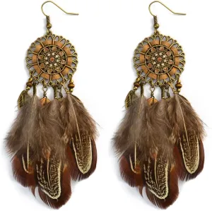 Punk Vintage Long Tassel Feather Beads Drop Wolf Tooth Pendant Earring Fish Hook Earrings