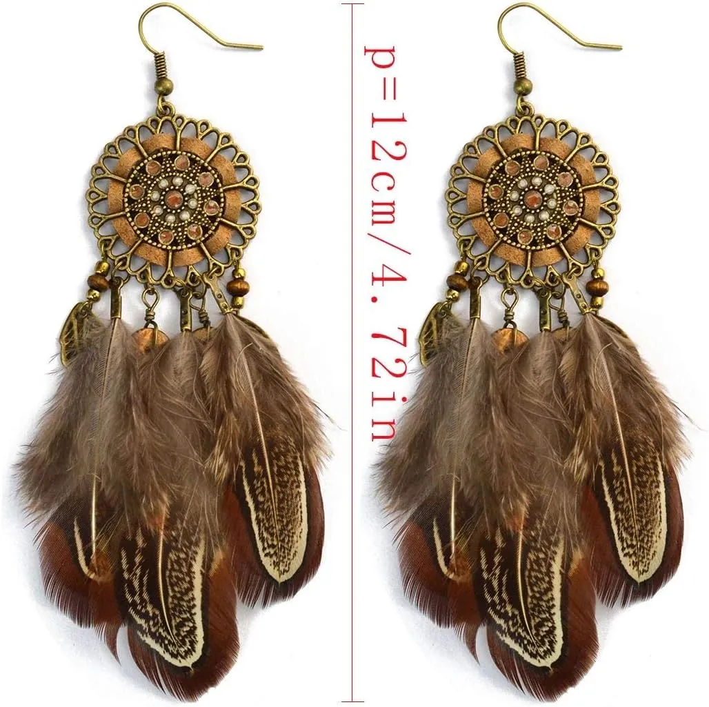 Punk Vintage Long Tassel Feather Beads Drop Wolf Tooth Pendant Earring Fish Hook Earrings