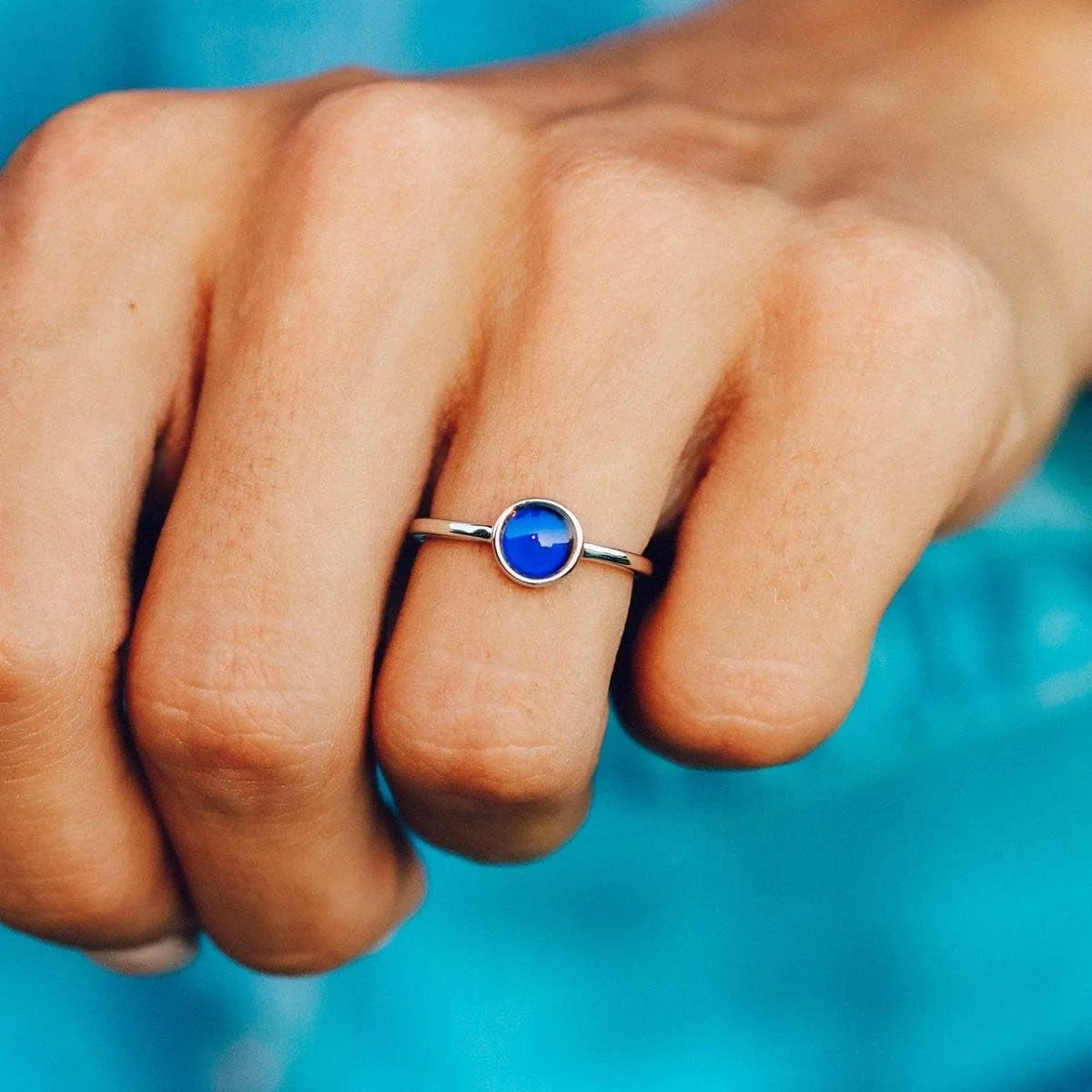 Pura Vida Silver Round Mood Ring - Brass Base with Rhodium Plating, Jewelry Accessories Sizes 5-9
