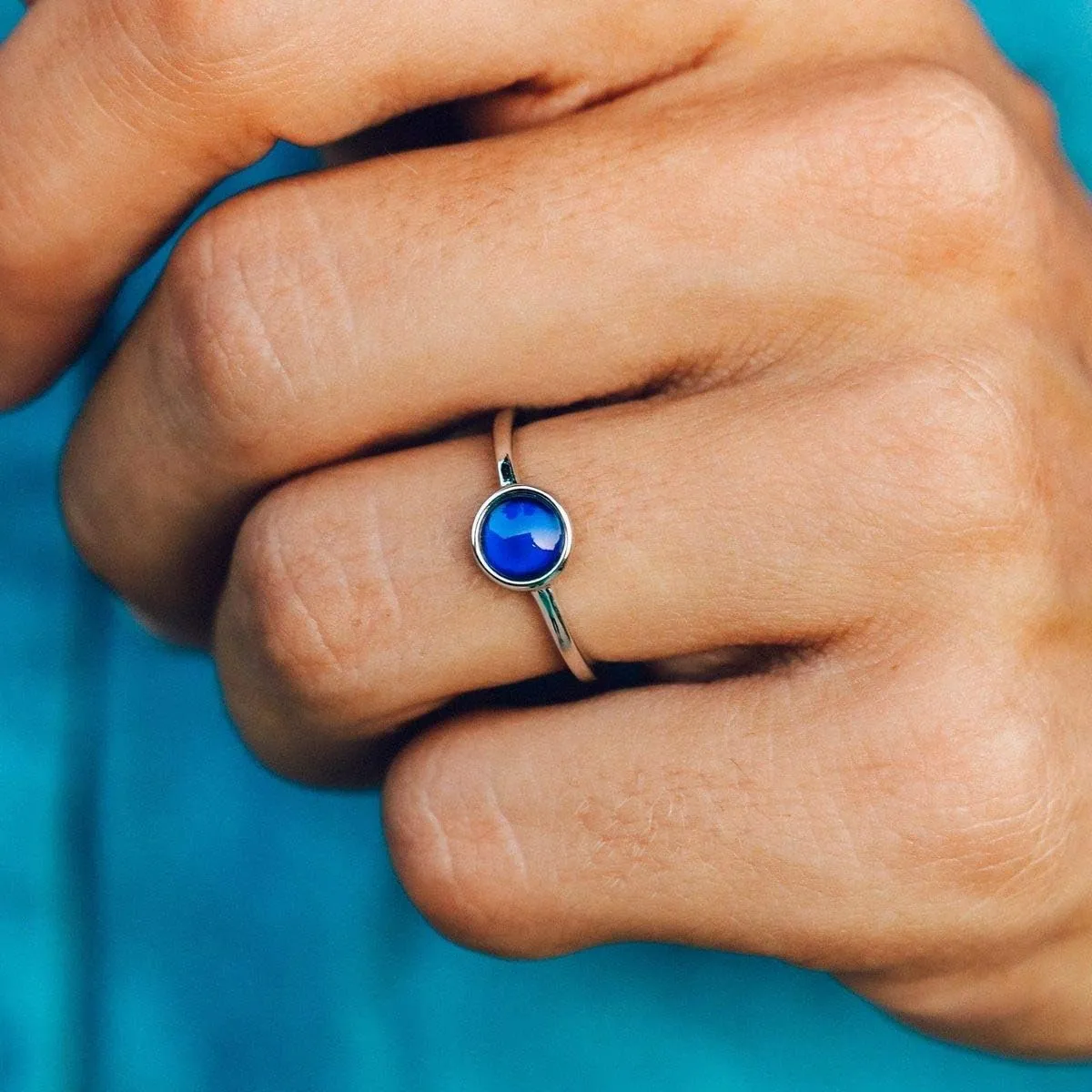Pura Vida Silver Round Mood Ring - Brass Base with Rhodium Plating, Jewelry Accessories Sizes 5-9