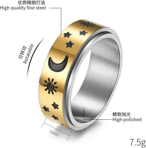 QINGDUO 8MM Faith Hope Love Inspirational Moon Star Sun Fine Tuning Stress Relief Spinning Ring Stainless Steel Boho Jewelry for Women Men Wedding Graduation Gift Sizs 5-12