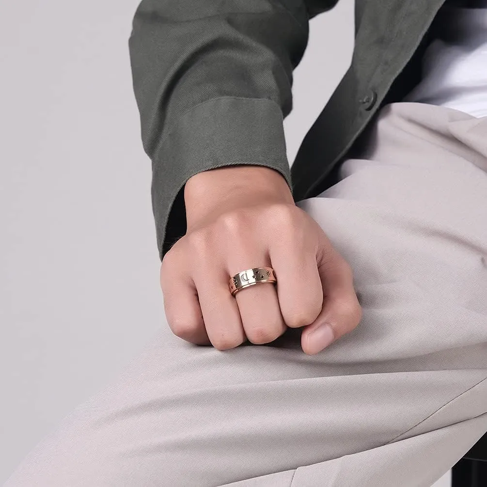 QINGDUO 8MM Keep Fucking Going Inspirational Moon Star Sun Fine Tuning Stress Relief Spinning Ring Stainless Steel Boho Jewelry for Women Men Wedding Graduation Gift Sizs 5-12