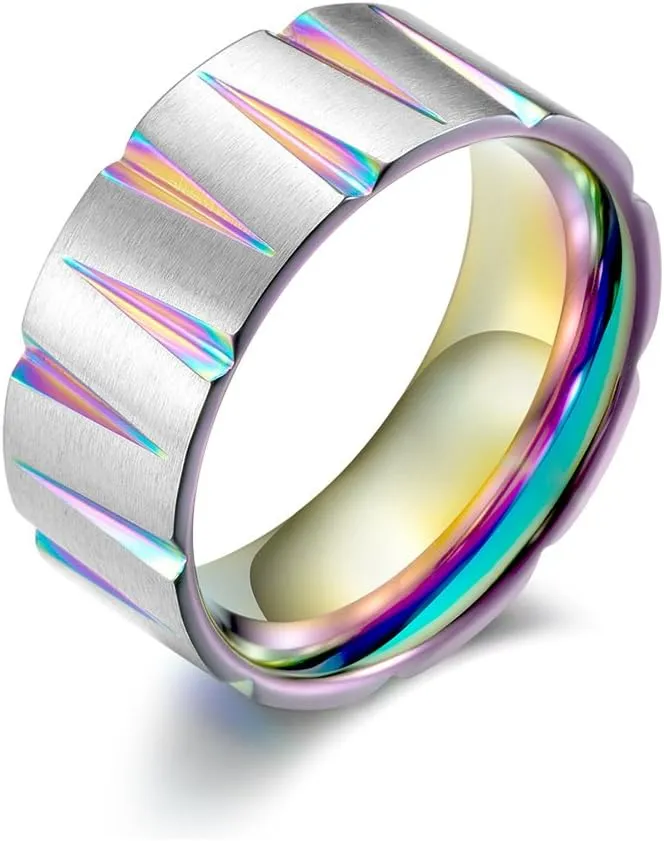 QINGDUO Encouragement Jewelry-Inspirational Quotes Faith Hope Love Ring 9MM Stainless Steel Colorful Brushed Tapered Ring Gift for Women Men Graduation Cocktail Party Ring,Size 7-12