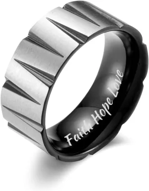 QINGDUO Encouragement Jewelry-Inspirational Quotes Faith Hope Love Ring 9MM Stainless Steel Colorful Brushed Tapered Ring Gift for Women Men Graduation Cocktail Party Ring,Size 7-12