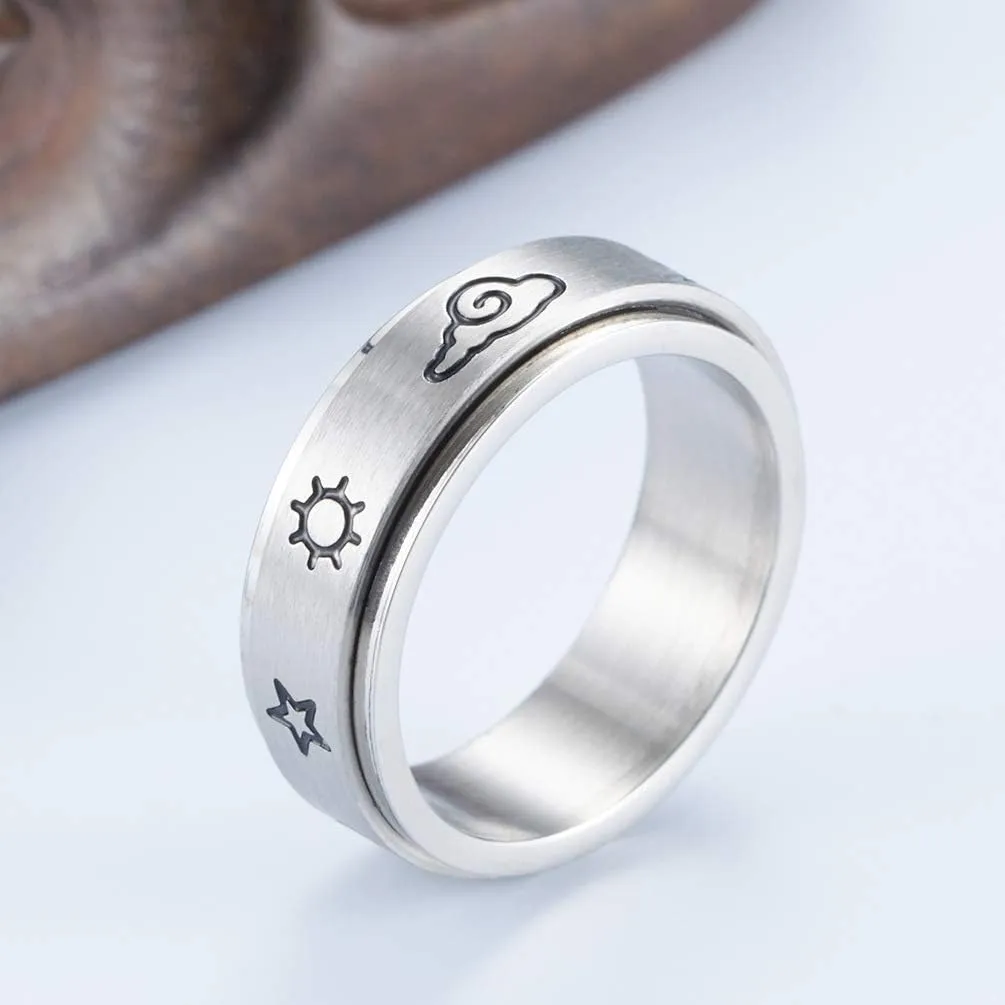 QINGDUO Engraved Faith Hope Love Natural weather Sun Moon Stars Clouds Thunder Rain Snow Spinner Ring for Anxiety,Inspirational Ring Fidget Anxiety Worry Rings for Women Men,Size 7-11